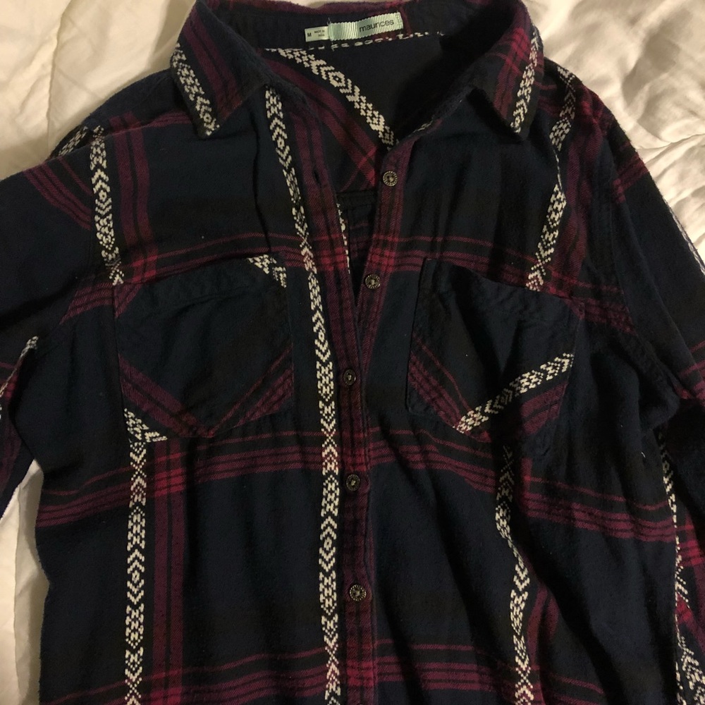 Navy Blue and Maroon Designed Flannel